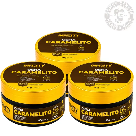 Kit 1x à 3x Pomadas Cera Caramelito 80g Infinity Classe A - Modela Alta Fixação Hidrata os Fios Fox
