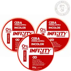 Kit 3x Pomada Modeladora Capilar Incolor Premium 80g Infinity Looks Hair –Efeito Brilho e Molhado, Fixação Alta