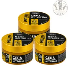 Kit 3x Pomada Cera Modeladora Millionaire For Men 80g - 0% Frizz Efeito Brilho Redutor de Volume Fox