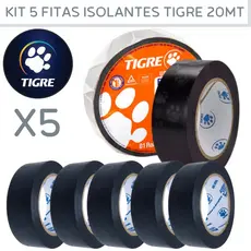 Fita Isolante AntiChamas Tigre Uso Geral 20 Metros Multiuso Preta Exelente Qualidade Anti-Chama;