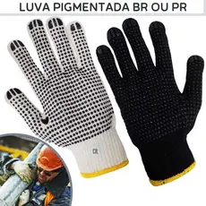 Luva Pigmentada de Malha Tricotada de Algodão Branca ou Preta Obras Construção Mecânica Jardinagem.