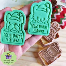 Cortador e Carimbo para Biscoitos Feliz Natal Gato Feliz Natal Cachorro Buldogue ESCOLHA A VARIAÇÃO