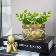 Kit Cute moderno decorativo, vasinho 3D com plantinha attificial + baby pensador