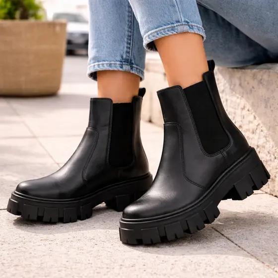 Bota Feminina Blogueira Cano Curto Chelsea Coturno Feminino Tratorada Premium