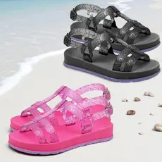 Sandália Feminina Juvenil Com Brilho | Confortavel | Nas Cores Rosa /Preta | Modelo Calce Fácil PROMOÇÃO