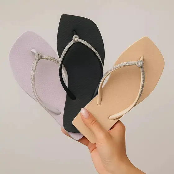 Rasteirinha Feminina Tira Com Brilho PVC Expandido – Leve, Confortável e Antiderrapante para o Verão Promoção Sandália