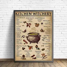 Vintage Cozinha Pôster De Bruxa E Impressão Pintura Em Tela Mágica Conhecimento Arte Parede Presente Decoração De Casa