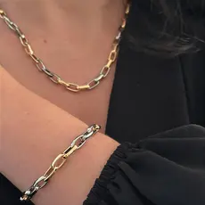Conjunto Colar e Pulseira Corrente Elo Cartier Mix Banhos Dourado com Prata
