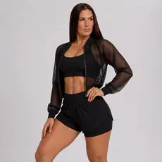 Conjunto Fitness - SHORT DUPLO - TOP FORRADO & CASACO CORTA VENTO - Zero Transparência.