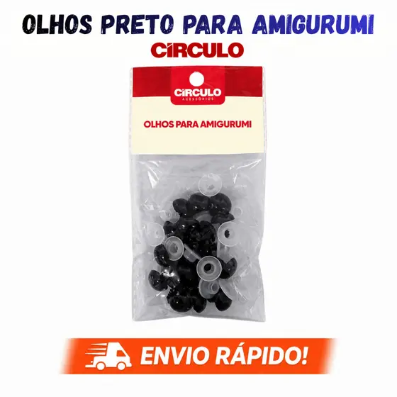 Olhos Amigurumi Preto Círculo 20 Unidades | 10 Pares com Trava Segurança