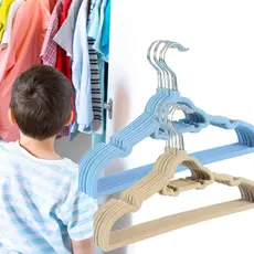 Kit Luxo 40 Cabides Infantil Carrinho – Azul / Off White | Closet de Bebê Elegante