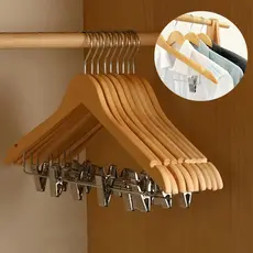 20 Cabides Madeira Profissional com Presilha – Para Calças, Saias e Roupas Pesadas