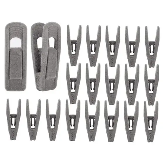 Kit 10 Unidades (5 Pares) Presilhas de Veludo Cinza – Antideslizantes para Cabides e Closet