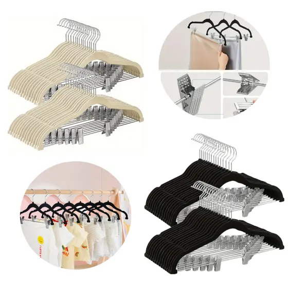 Kit Premium 5 Cabides de Veludo com Barra e Presilha Preto– Ultra Reforçado e Elegante