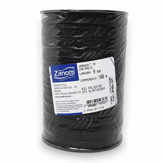 Elastico Jaragua 10 Preto 9mm Zanotti - 100 Metros | Costura e Confecção