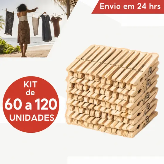 Kit 60/120 Prendedor Pregador de roupas de madeira Pegador