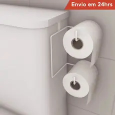 Suporte De Papel Higiênico Branco Caixa Acoplado 2 Rolos Aço