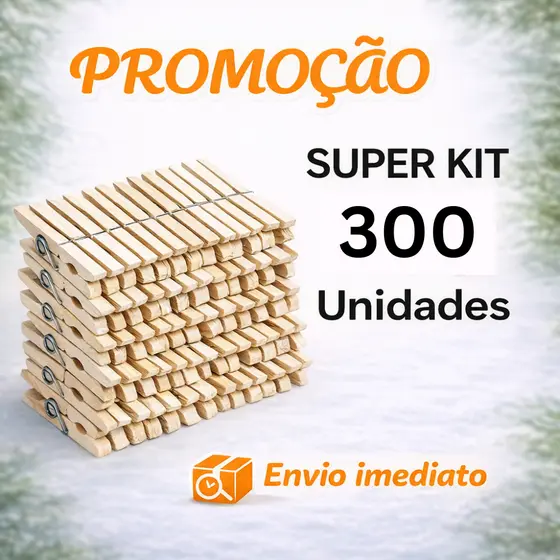 KIT COM 300 UNIDADES DE PRENDEDOR PREGADOR DE ROUPAS, MADEIRA GIGANTE