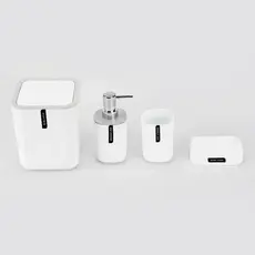 Kit Banheiro Lavabo 4 Pecas Dispenser Sabonete Porta Escova Saboneteira Lixeira Organizador Moderno Decoracao Banheiro