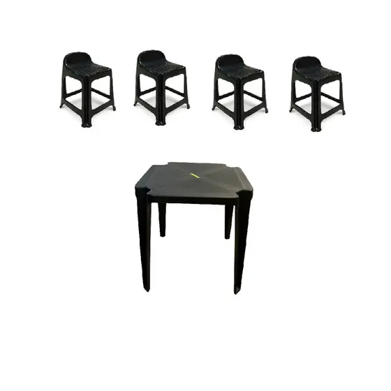 Kit 1 Mesa Monobloco Preto Com 4 Bancos Com Encosto Banquetas Empilháveis