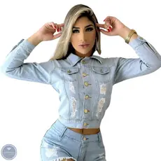 Jaqueta Feminina Jeans Clara Detonada,Crystal Blue Jeans