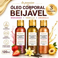 Óleo Corporal Beijável 120ml Morango Vanilla Amarula para Massagem Hidratante e Aroma Marcante
