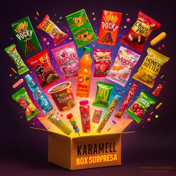 Kit Box Surpresa Karamell Exóticos Importados +BRINDE Doces Snacks Balas Orientais Corean Japoneses