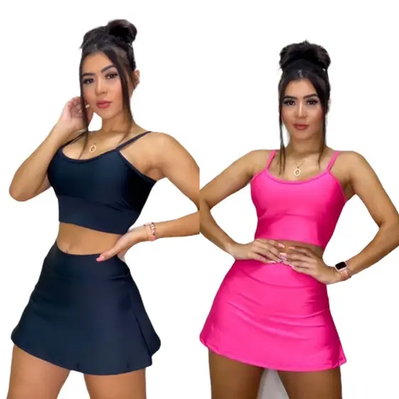 Kit com 2 conjuntos Top e Short Saia Fitness