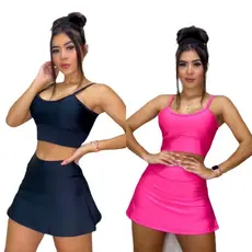 Kit com 2 conjuntos Top e Short Saia Fitness