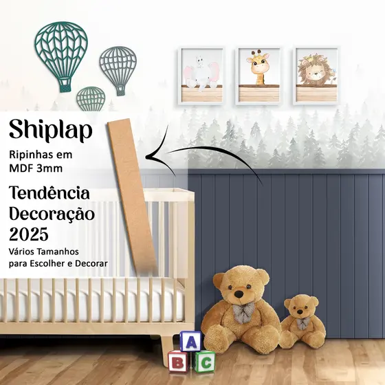 Kit 5, 10 e 15 Ripas Ripado Shiplap Retangular Decorativo  Ripas MDF Cru 3mm - Ripinhas Tendência 2027
