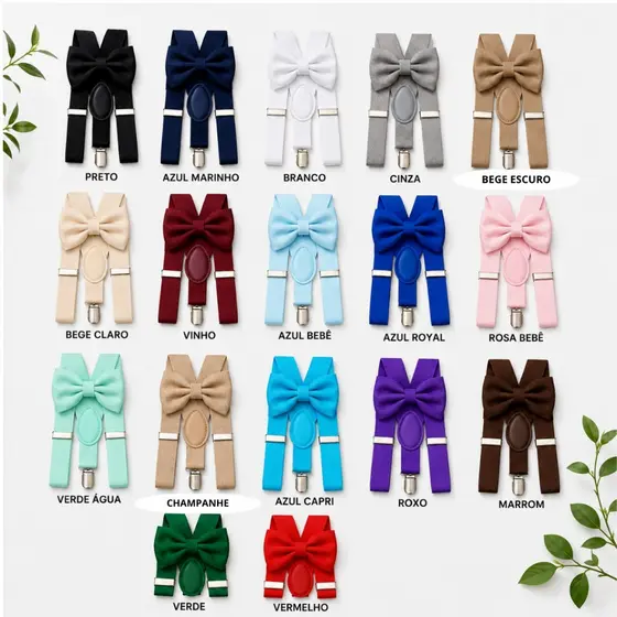 Kit Suspensorio e Gravata Borboleta Infantil Elegante Festa Casamento Criança Menino Pajem Masculino