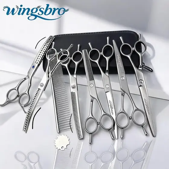 Wingsbro 7 Polegada conjunto de tesouras para cuidados com animais de estimação, conjunto de tesouras para cães, tesoura