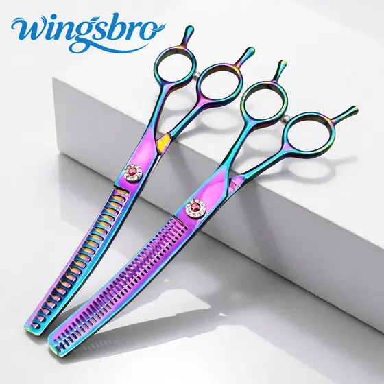 wingsbro 7,5 polegadas tesouras para animais de estimação,Tesouras curvas para cães,Tesouras de tubarão para cães