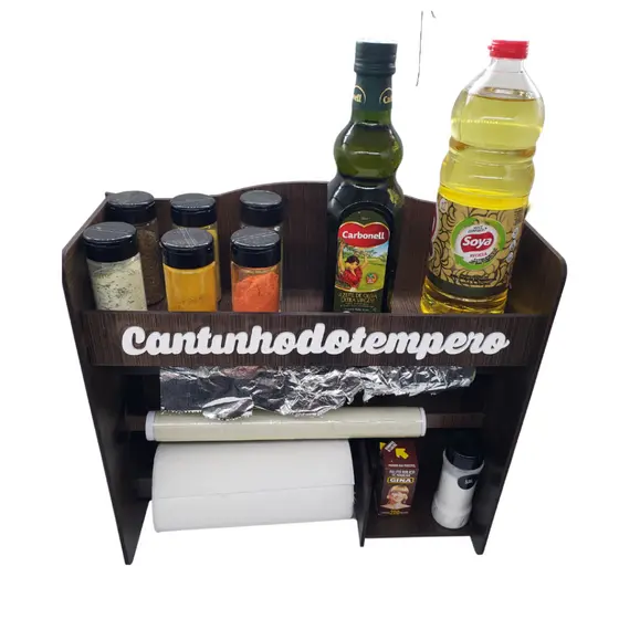 Porta tempero parede - porta papel toalha, alumínio, plástico filme e palito de dente+etiquetas