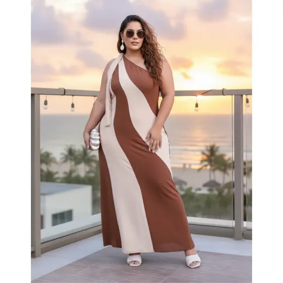 Vestido longo faixa plus size verão fresquinho e estica