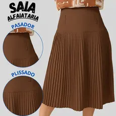 Saia Mide Plissada Alfaiataria Rodado Feminino Moda Evangélica Social P M G GG