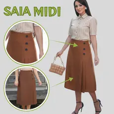 Saia Midi Feminina Plissada do P ao G2 Tecido Linhão 3 Botões  Zíper nas Costa, Moda Evangélica, Elegante social.