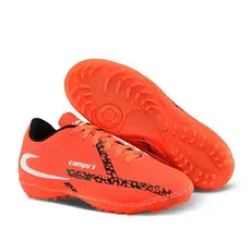 Chuteira Society Laranja Futebol Sola Resistente Costurada Masculino Confortavél