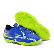 Chuteira Society Azul Neon Futebol Sola Resistente Costurada Masculino