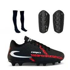 Kit Chuteira De Campo Caneleira e Meião Masculina Com Trava Resistente