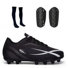 Kit Chuteira Campo Masculina com Caneleira e Meião Futebol