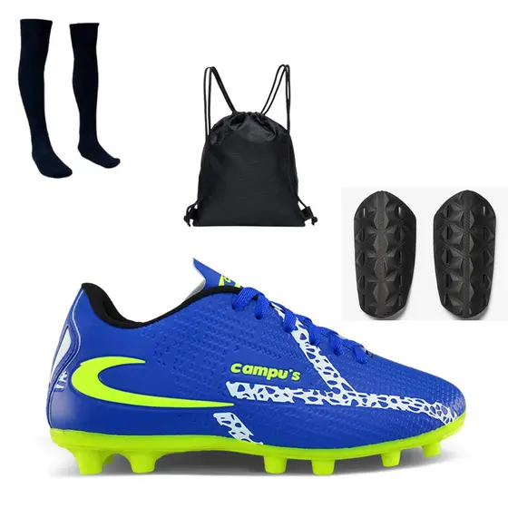 Kit Chuteira De Campo Masculina com Caneleira Meião e Mochila Trava Resistente Sola Costurada