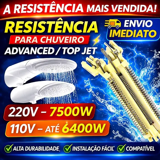 Resistência Ducha Advanced, Ducha Advanced Turbo, Advanced Top Jet Chuveiro Lorenzetti 220V (7500W)