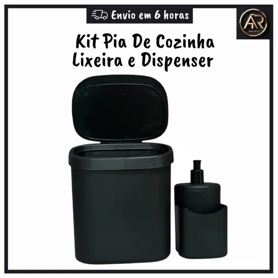 Conjunto de Pia e Cozinha Com Lixeira 3,5 Litros e Dispenser de Detergente 500 ML Porta Bucha