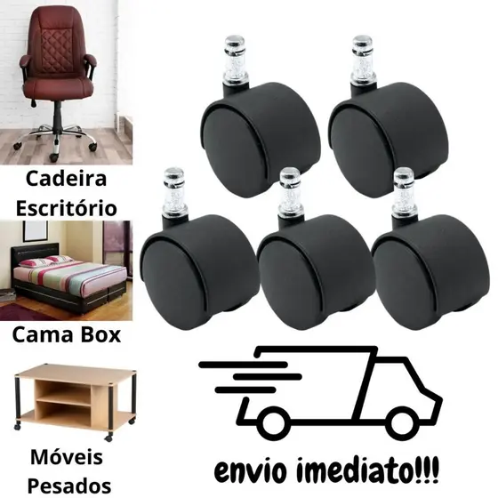 Kit5 Rodinhas Rodízio Anti-risco E Anti-ruido Para Cadeiras Giratórios Giratórias Escritórios moveis