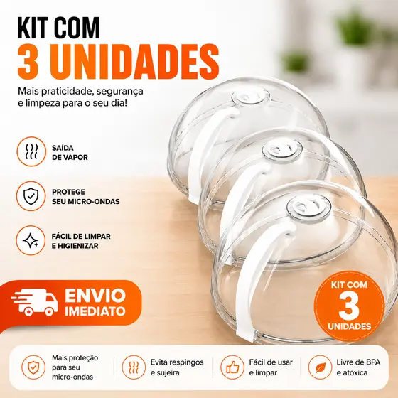 Tampa Para Microondas Protetor Alimentos Anti Sujeira Comida Com Válvula Alça De Plástico Pratos
