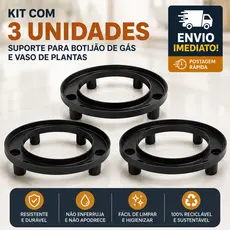 Suporte Para Botijão de Gás e Vasos de Plantas Com pezinhos Preto Premium Injeplastec