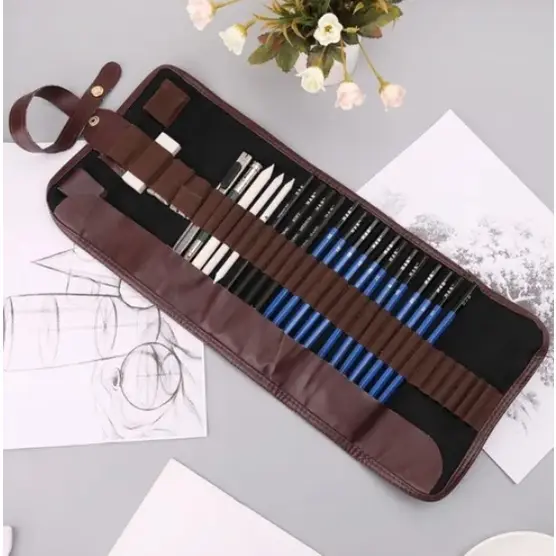 Kit Estojo 24 peças + Estojo Para Desenhista Profissional Amador