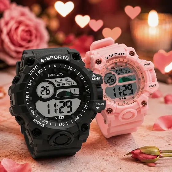 Rel贸gio Digital 脌 Prova D'谩gua Feminino E Masculino Resistente Esportivo Com Cron么metro Alarmes Sincronize Seu Amor