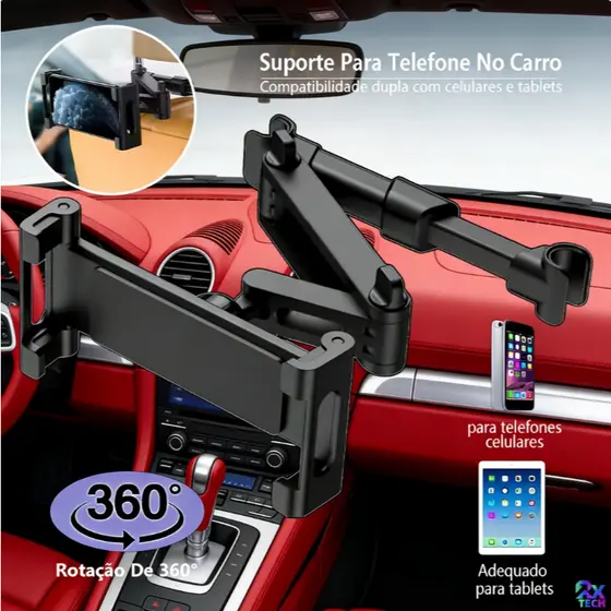 Suporte Veicular Para Celular Banco Traseiro 360 Graus Giratória Suporte De Tablet Dobrável E Extensível